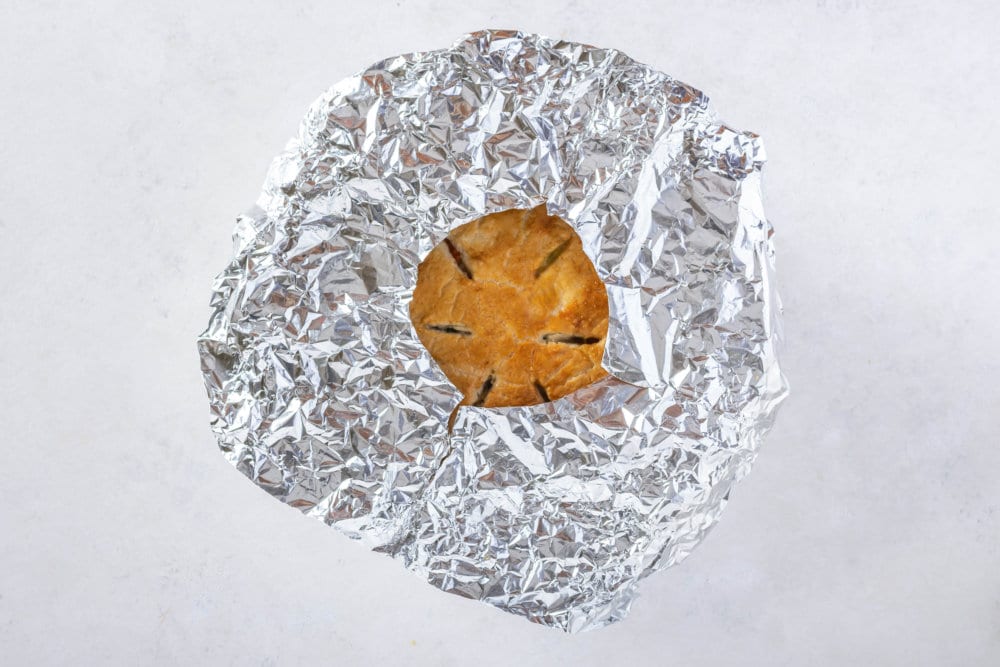 chicken pot pie wrapped in foil.