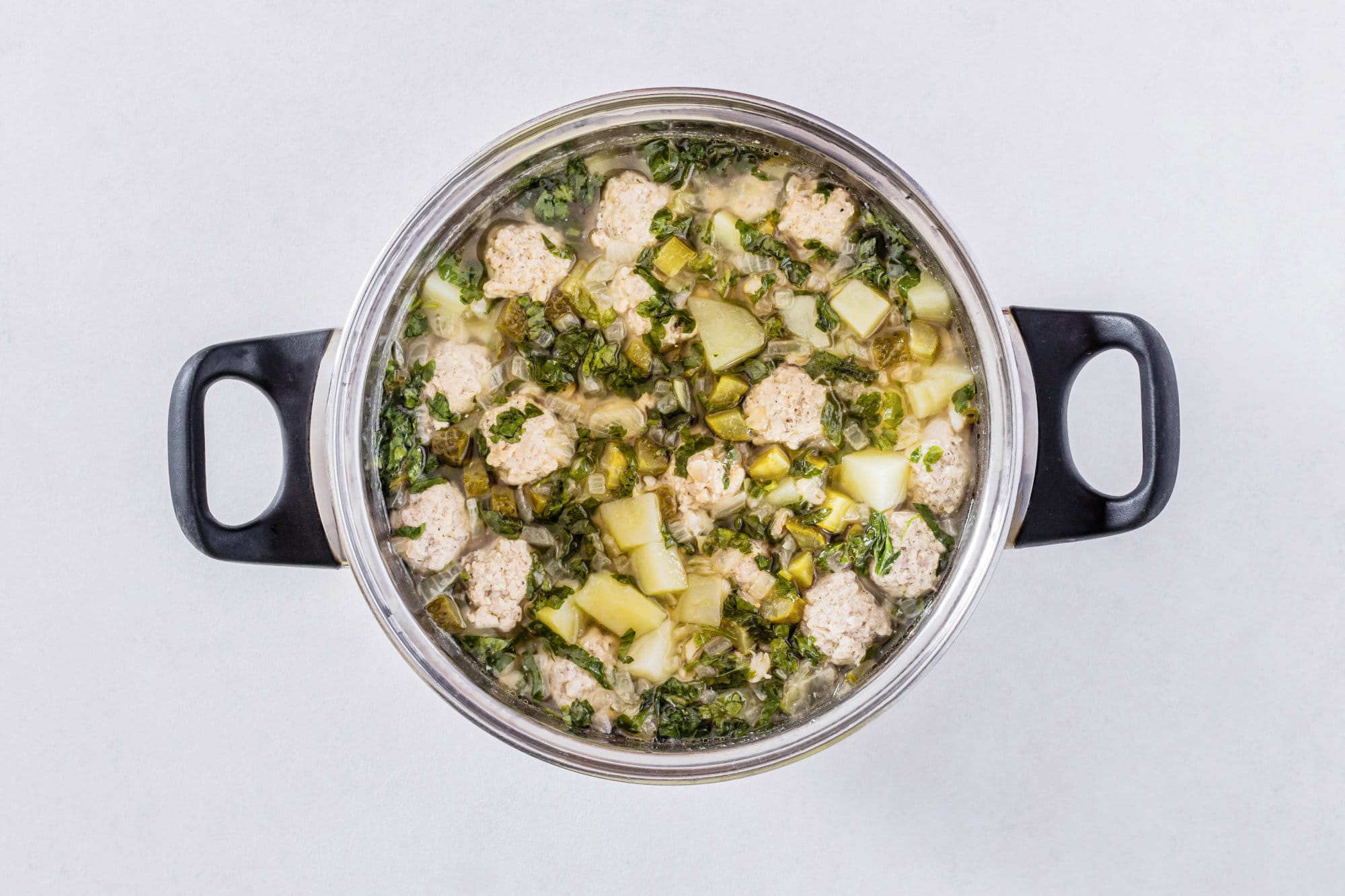 meatball-soup-in-a-silver-pot